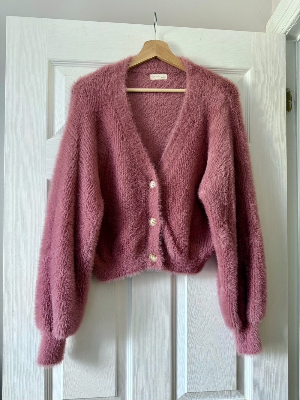NWOT Soft & Fuzzy Plush Dusty Rose Pink V-Neck Button Cardigan Sweater